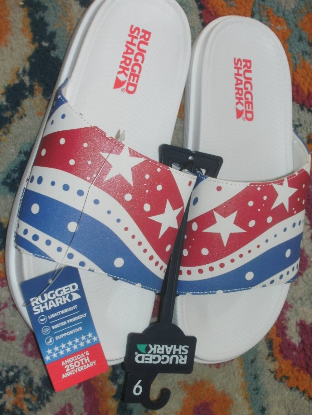 NWT Mens size 9 Americana Slide Sandals Cushioned Lightweight Slip-Resistant